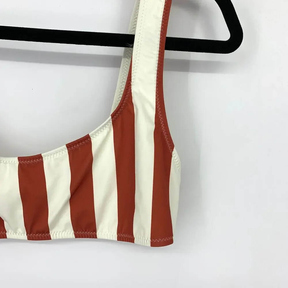 Solid & Striped Women's Size L The Ellie Bikini Top Riad Cream Rust Stripe NEW